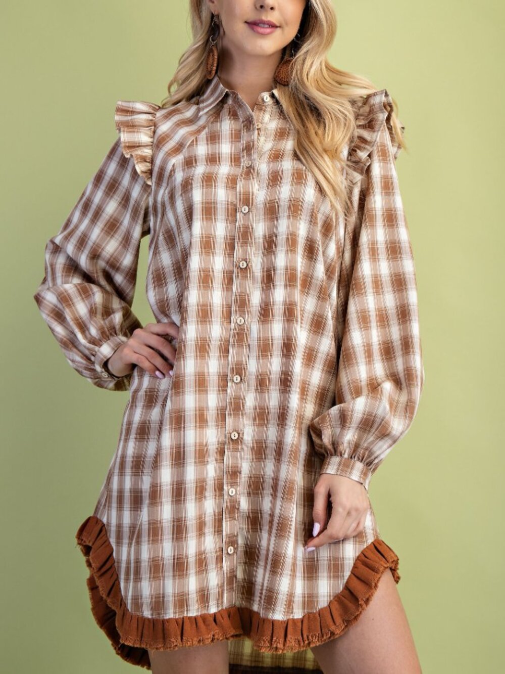 GiGiO's Plaid Mini Hi-Low Shirt Dress - Picture 2 of 6